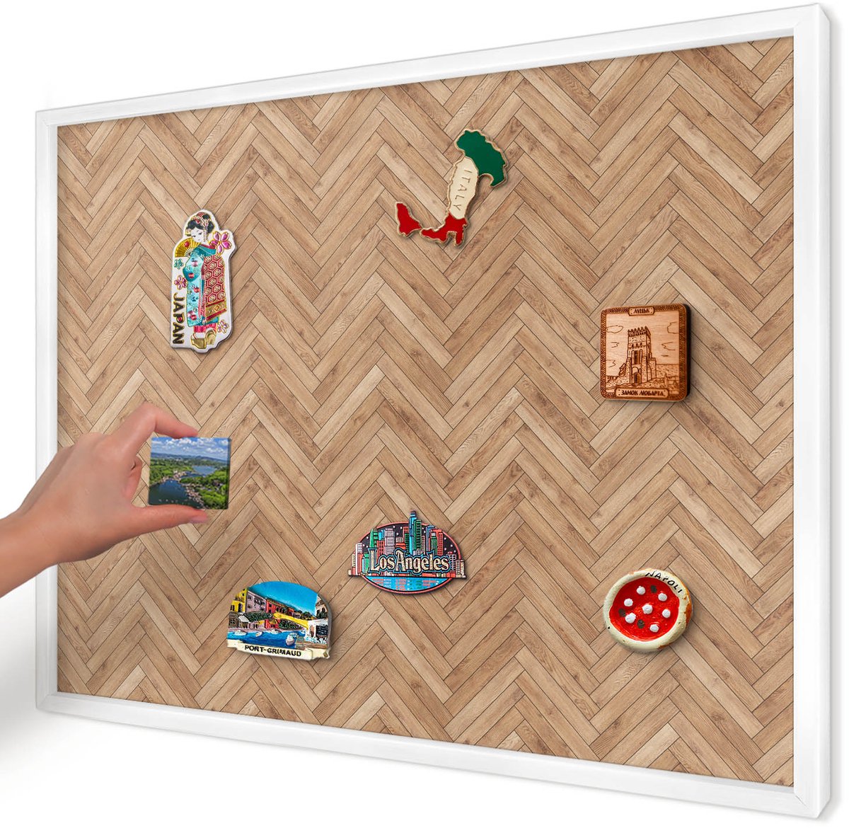 Artprintcave Bruin Magneetbord mit Witte Lijst - 70x50 cm - Visgraatpatroon Magnetisch Bord Voor Magneten - Geometrische Bord Voor Magneten - Texturen