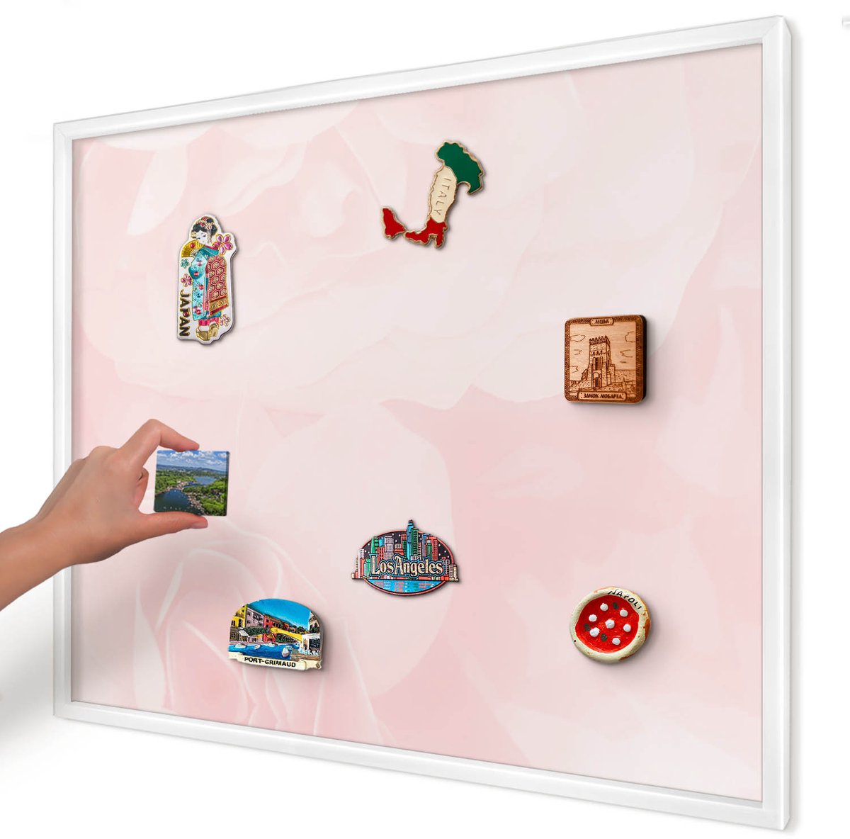 Artprintcave Roze Magneetbord mit Witte Lijst - 80x60 cm - Delicaat Roze Memobord Keuken - Minimalist Magneetbord Voor Keuken - Bloemen En Planten