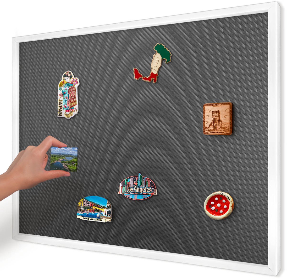 Artprintcave Zwart Magneetbord mit Witte Lijst - 70x50 cm - Geometrische Textuur Wandbord Magnetisch - Minimalist Memobord Keuken - Texturen