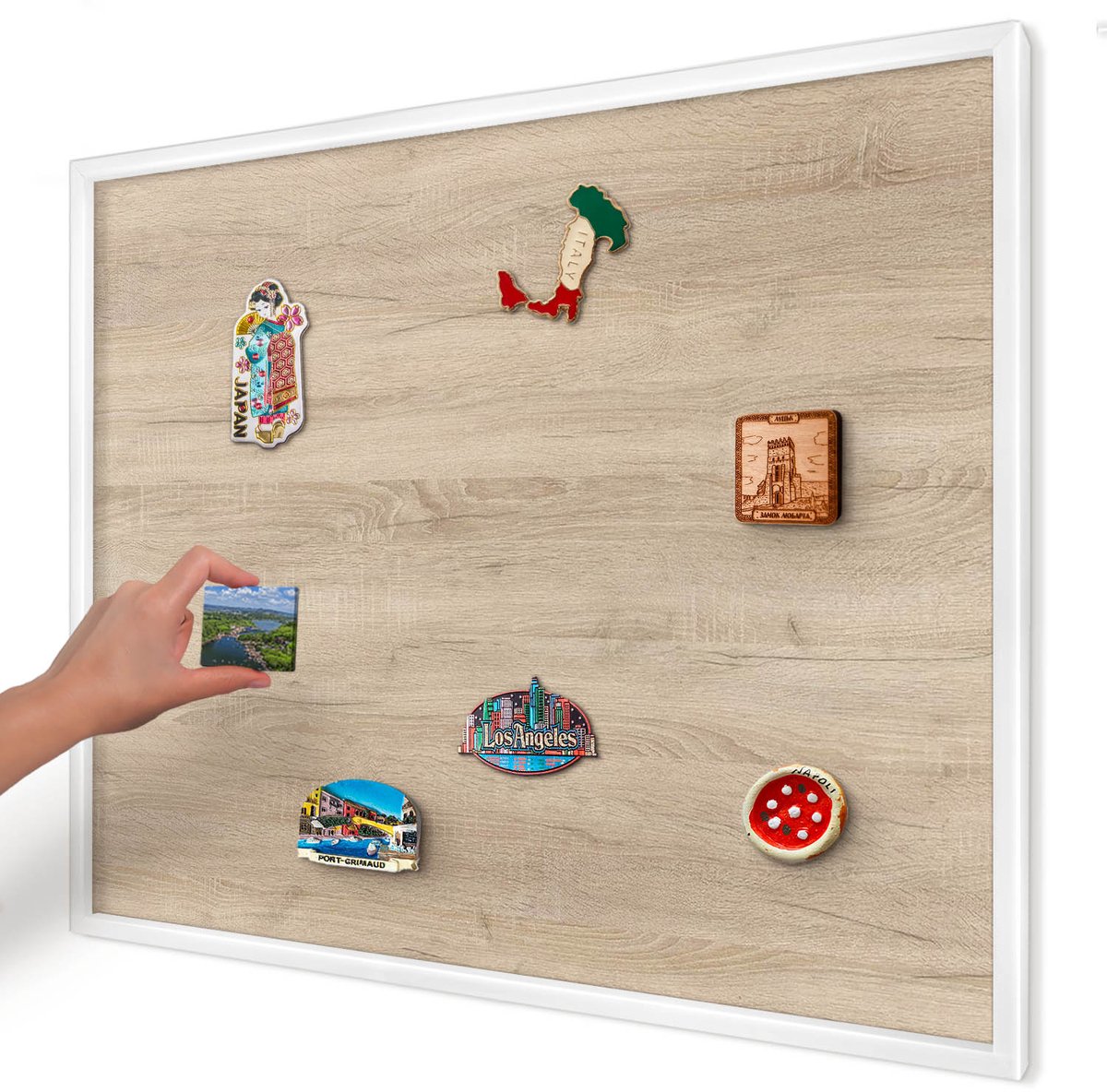 Artprintcave Beige Magneetbord mit Witte Lijst - 80x60 cm - Houten Achtergrond Memobord Keuken - Minimalist Bord Voor Magneten - Achtergronden En Patronen