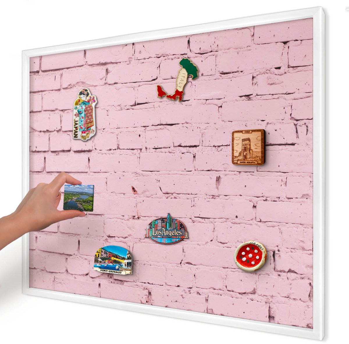 Artprintcave Roze Magneetbord mit Witte Lijst - 80x60 cm - Roze Baksteen Wandbord Magnetisch - Minimalist Magnetisch Bord - Texturen