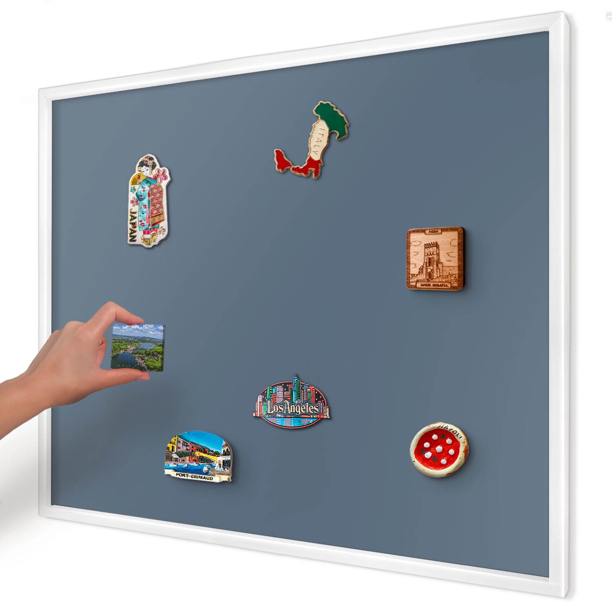 Artprintcave Marine Magneetbord mit Witte Lijst - 80x60 cm - Pastel Marineblauw Magneetbord Voor Foto's - Minimalist Magnetische Organizer - Achtergronden En Patronen
