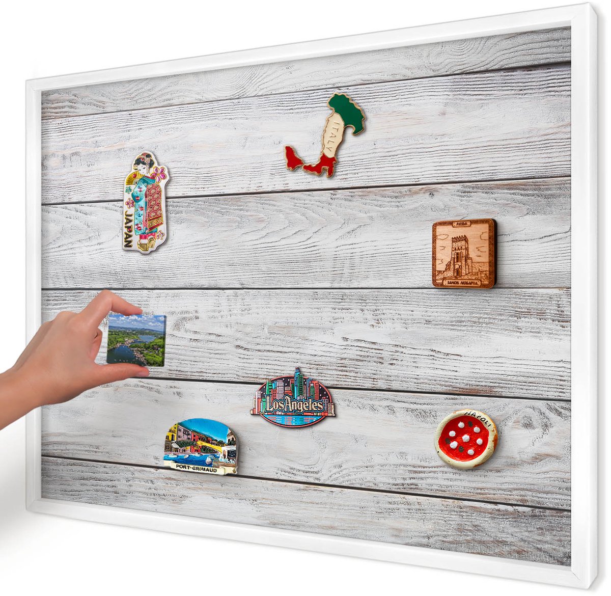 Artprintcave Wit Magneetbord mit Witte Lijst - 70x50 cm - Rustiek Hout Magnetisch Bord Voor Magneten - Rustiek Magnetisch Bord - Texturen