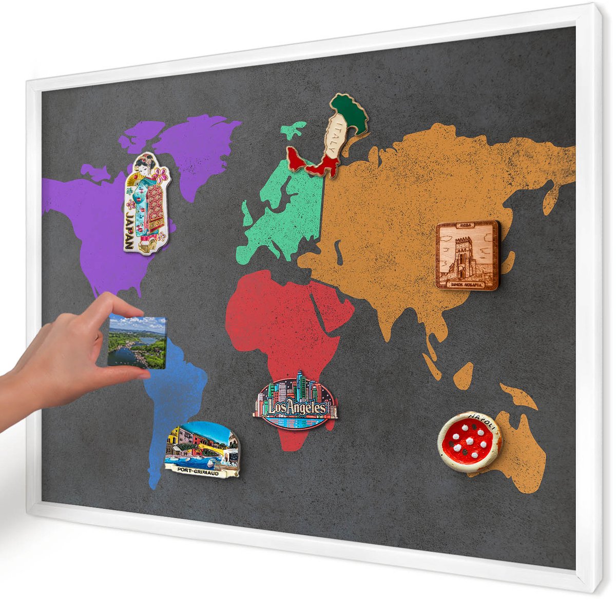 Artprintcave Zwart Magneetbord mit Witte Lijst - 70x50 cm - Kleurenkaart Magneet Bord mit Frame - Modern Wandbord Magnetisch - Kaarten
