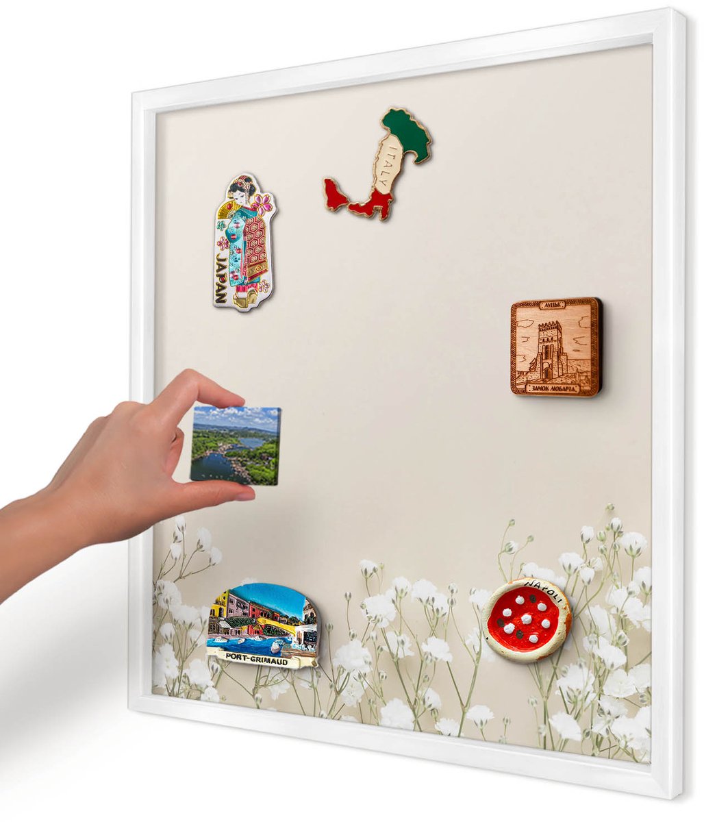 Artprintcave Beige Magneetbord mit Witte Lijst - 50x50 cm - Subtiele Natuur Magneet Bord mit Frame - Minimalist Magnetisch Bord Voor Magneten - Bloemen En Planten