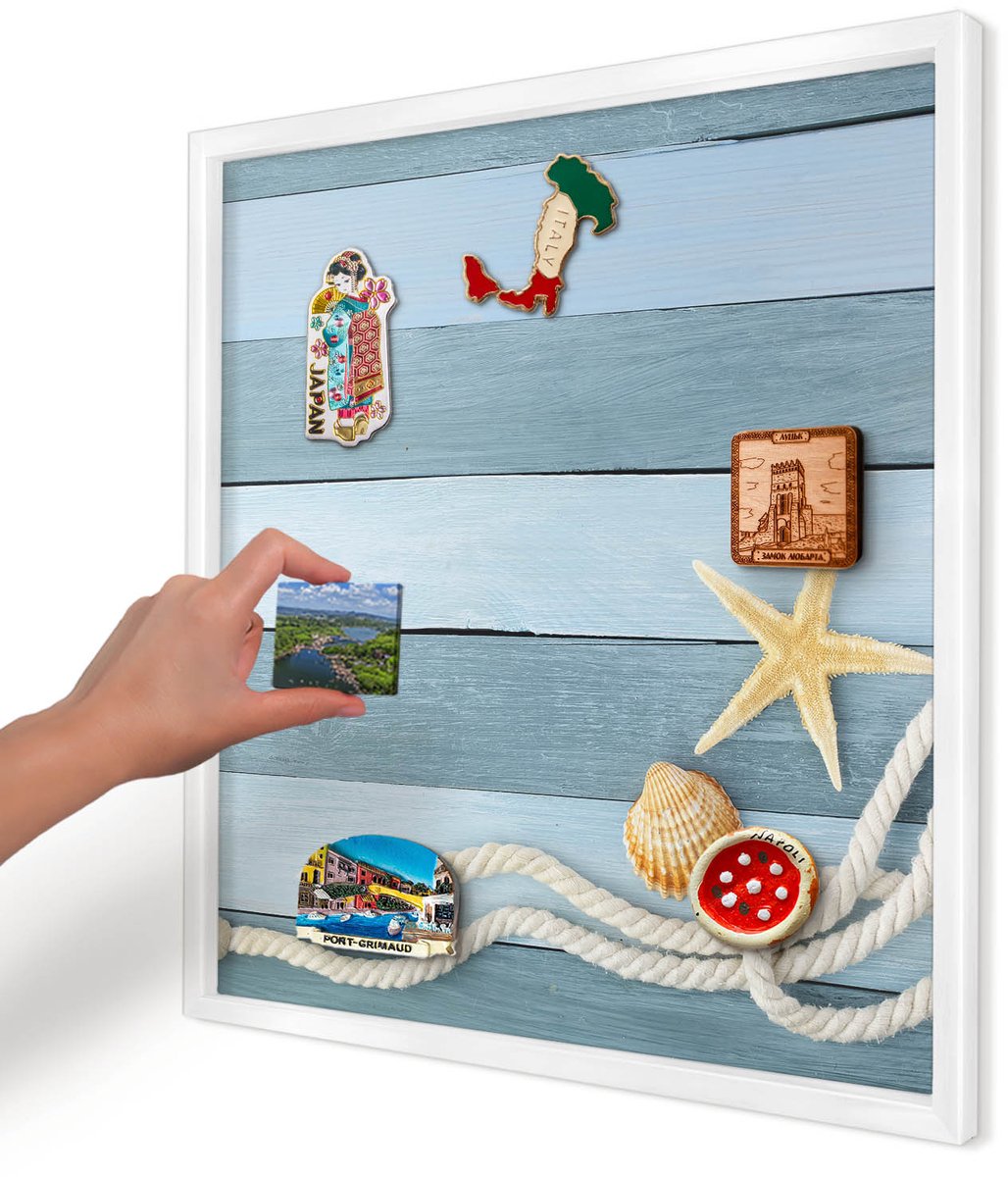 Artprintcave Blauw Magneetbord mit Witte Lijst - 50x50 cm - Maritiem Klimaat Notitiebord - Modern Memobord Keuken - Natuur