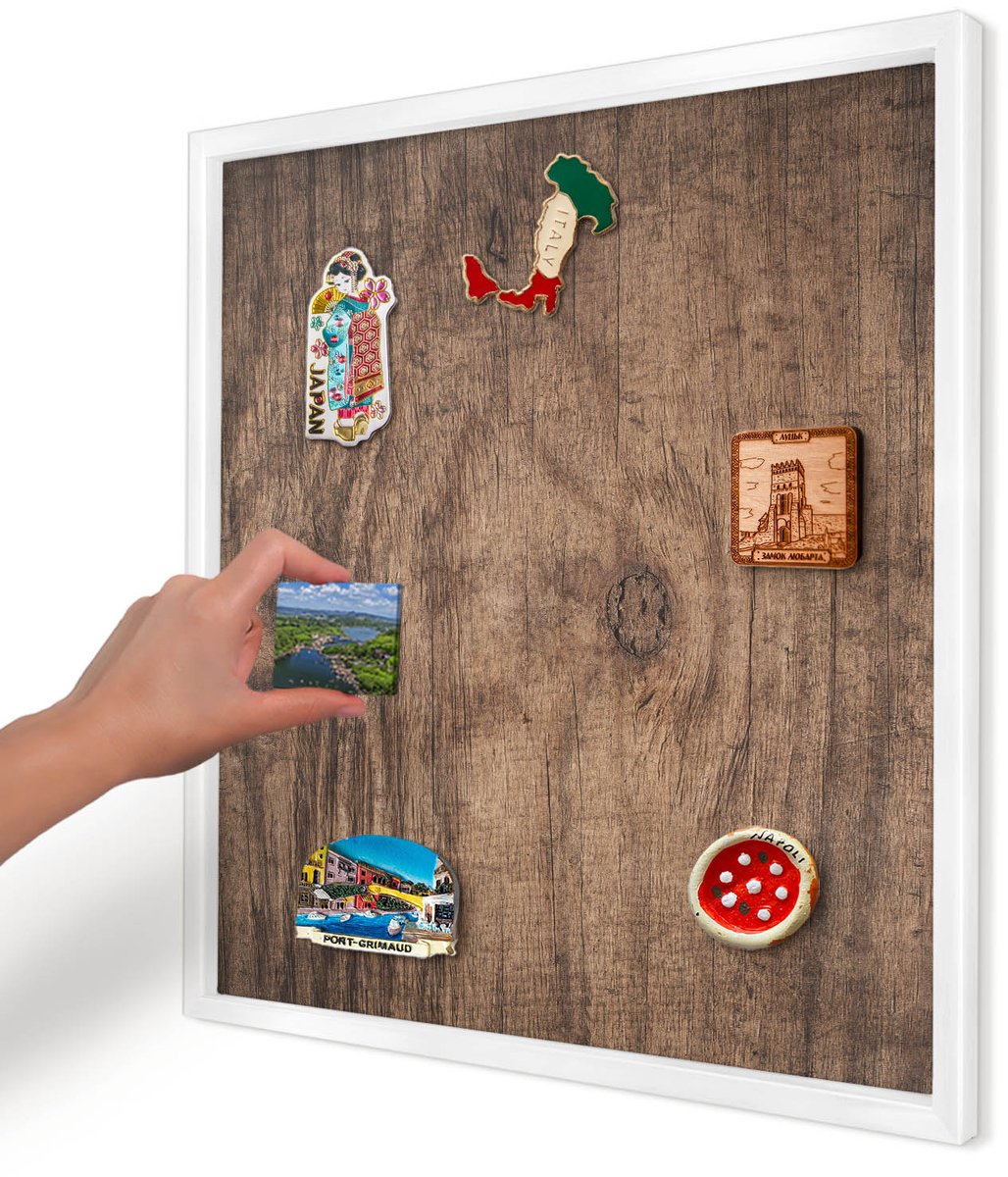 Artprintcave Bruin Magneetbord mit Witte Lijst - 50x50 cm - Houtstructuur Notitiebord - Rustiek Wandbord Magnetisch - Texturen
