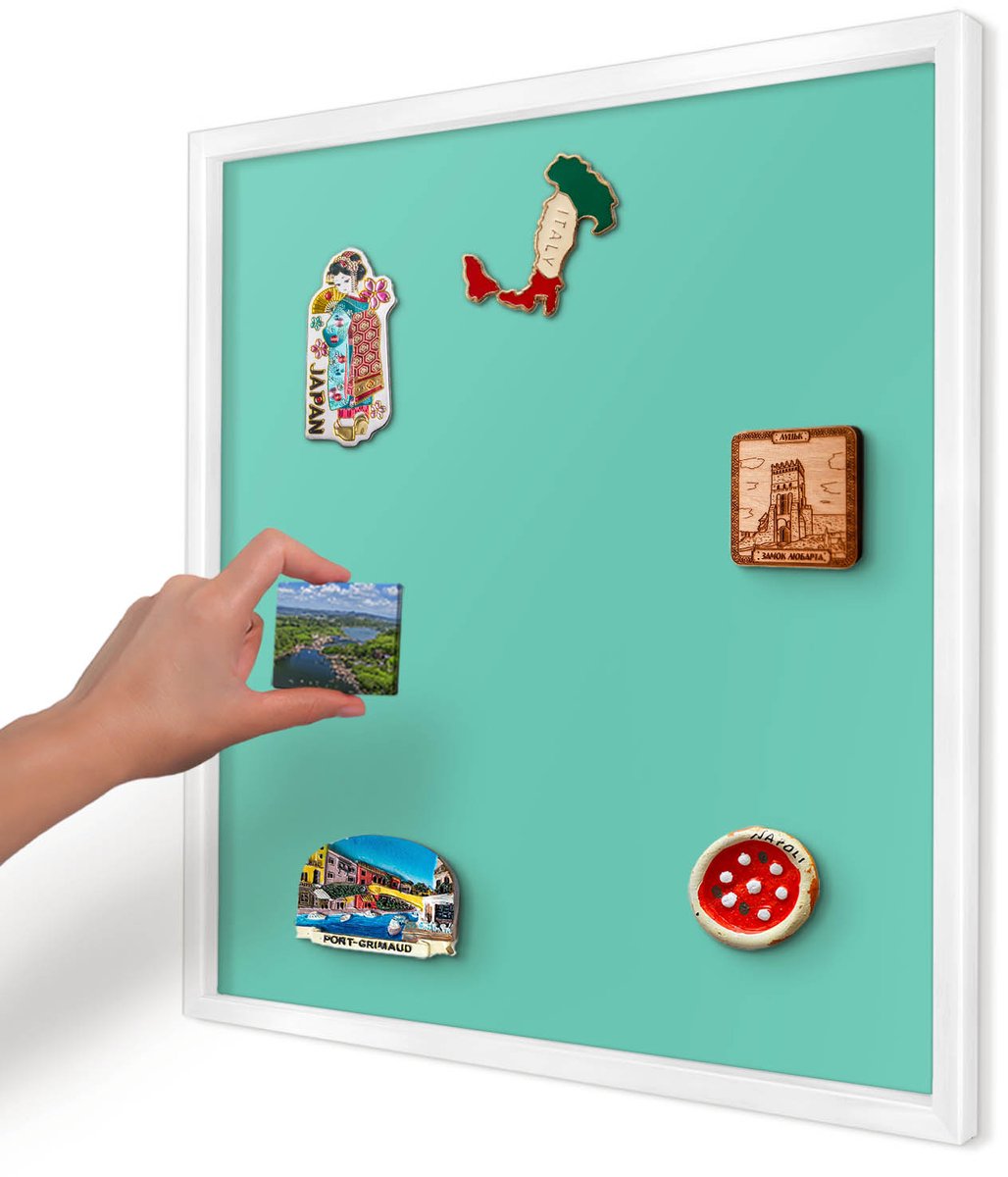 Artprintcave Turkoois Magneetbord mit Witte Lijst - 50x50 cm - Sterke Munt Memobord Keuken - Minimalist Magneetbord Voor Keuken - Achtergronden En Patronen
