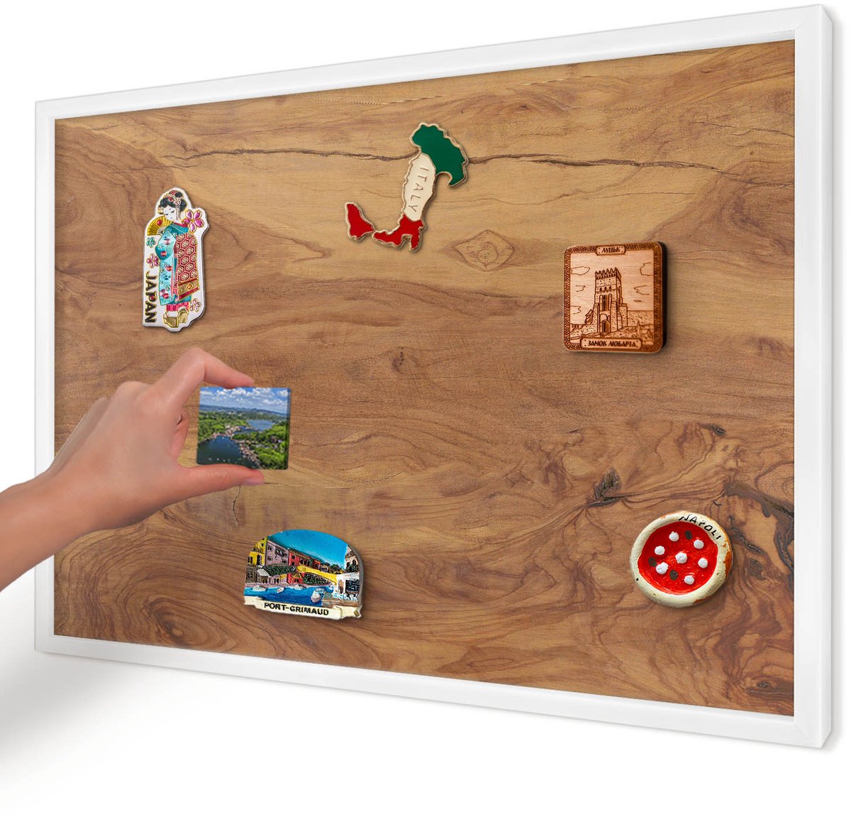 Artprintcave Bruin Magneetbord mit Witte Lijst - 60x40 cm - Natuurlijk Hout Notitiebord - Rustiek Magneet Bord mit Frame - Texturen