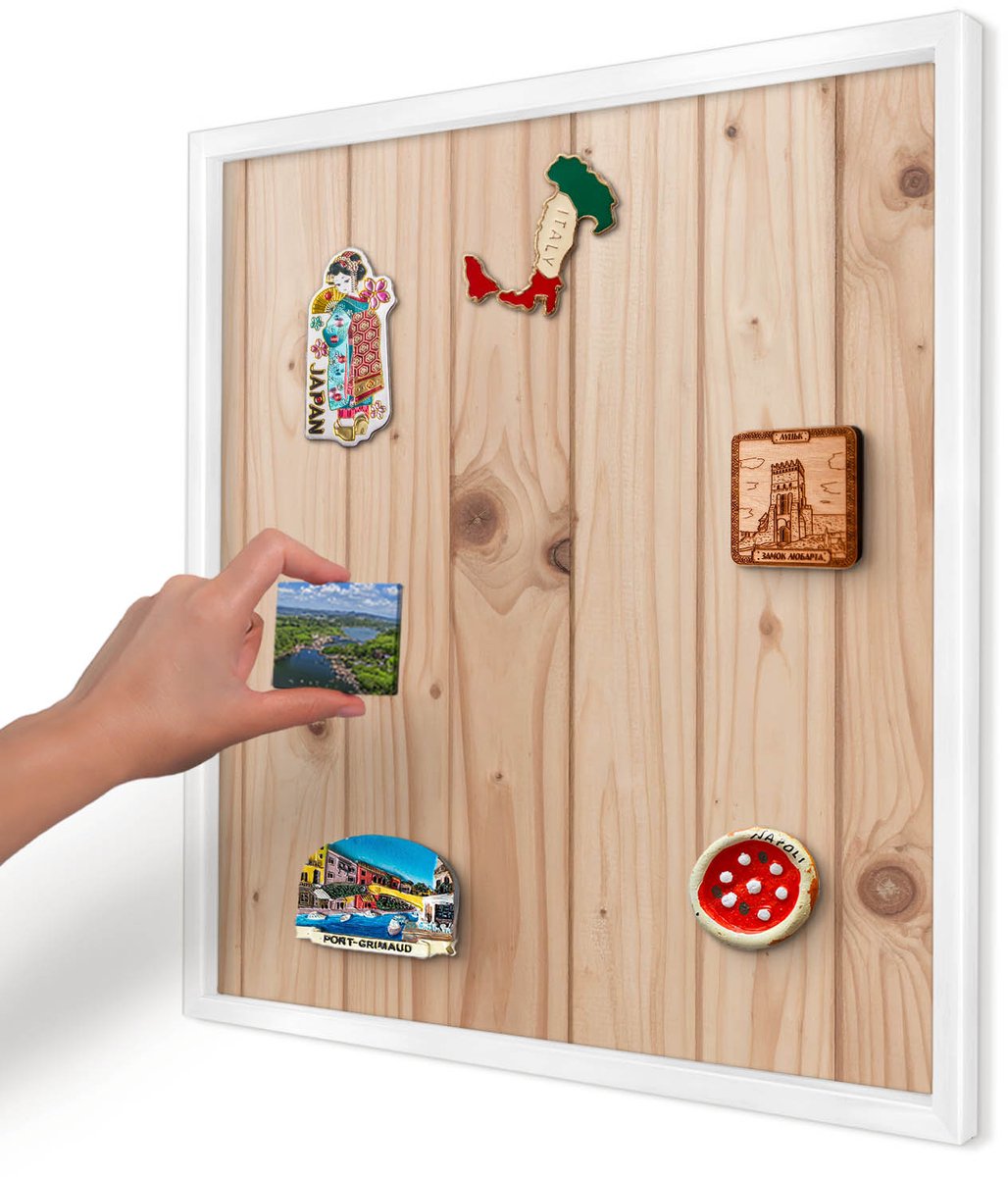 Artprintcave Beige Magneetbord mit Witte Lijst - 50x50 cm - Houten Patroon Magneetbord Voor Foto's - Rustiek Magnetisch Bord - Texturen