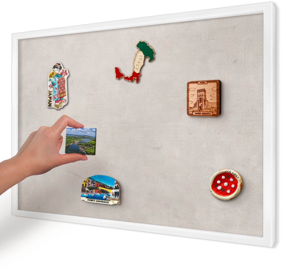 Artprintcave Grijs Magneetbord mit Witte Lijst - 60x40 cm - Grijze Elegantie Magneetbord Voor Keuken - Minimalist Magneet Bord mit Frame - Texturen