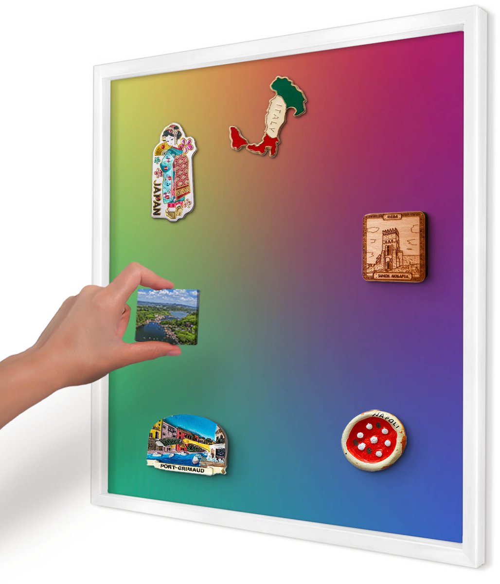Artprintcave Groente Magneetbord mit Witte Lijst - 50x50 cm - Regenbooggradient Magneetbord Voor Keuken - Abstract Bord Voor Magneten - Abstractie