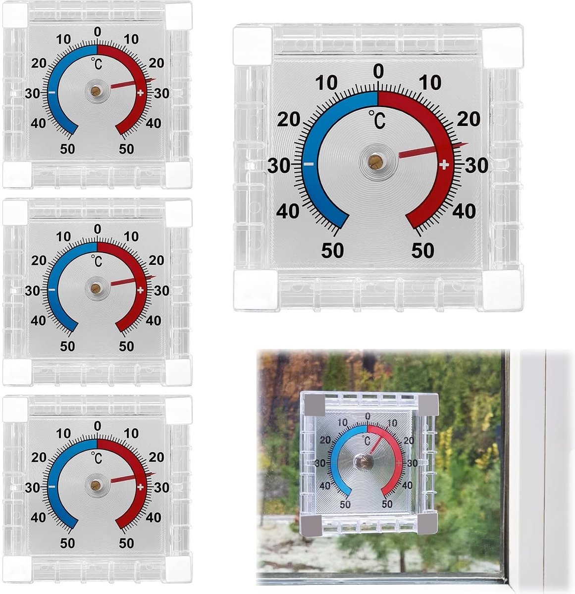 Zelfklevende Raamthermometers - Weerbestendig Kunststof - Batterijloos en Milieuvriendelijk - Nauwkeurige Temperatuurmeting - Voor Binnen en Buiten