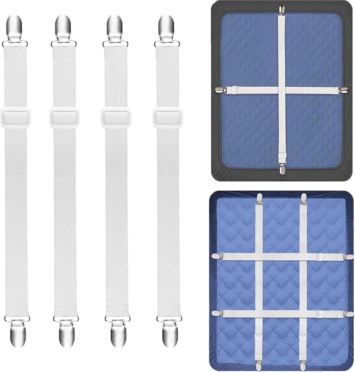SnelShoppen - 4 Stuks 50-200 cm Verstelbare Bedlakenspanners met Metalen Clip voor Bed, Matras, Strijkplank en Sofa - Ideaal voor Strak en Kreukvrij B