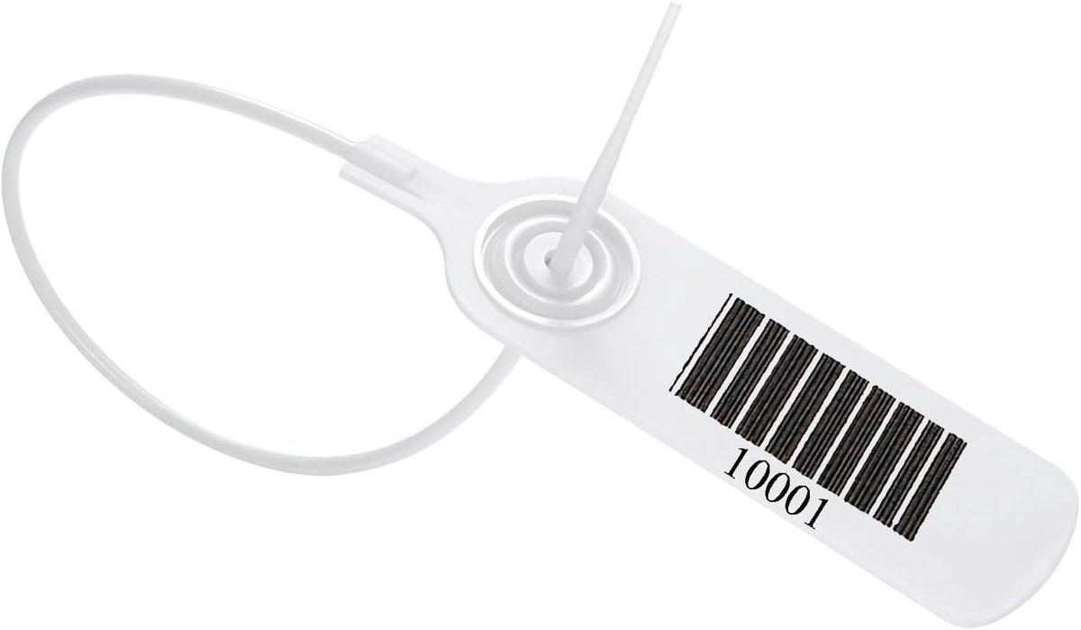 Pack of 100 Plastic Seal Seals, Pull-Through Seal, Blombe for First Aid Closing Products, Barcode + Various Numbers - ShopVlot