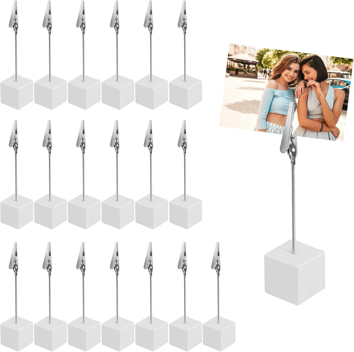 SnelShoppen - Foto Houder met Klemmen, 20 Stuks Tafelhanger Postkaarten Houder Houten Foto Stand met Krokodil Klemmen, Memo Clip Houder, Stand, Notiti
