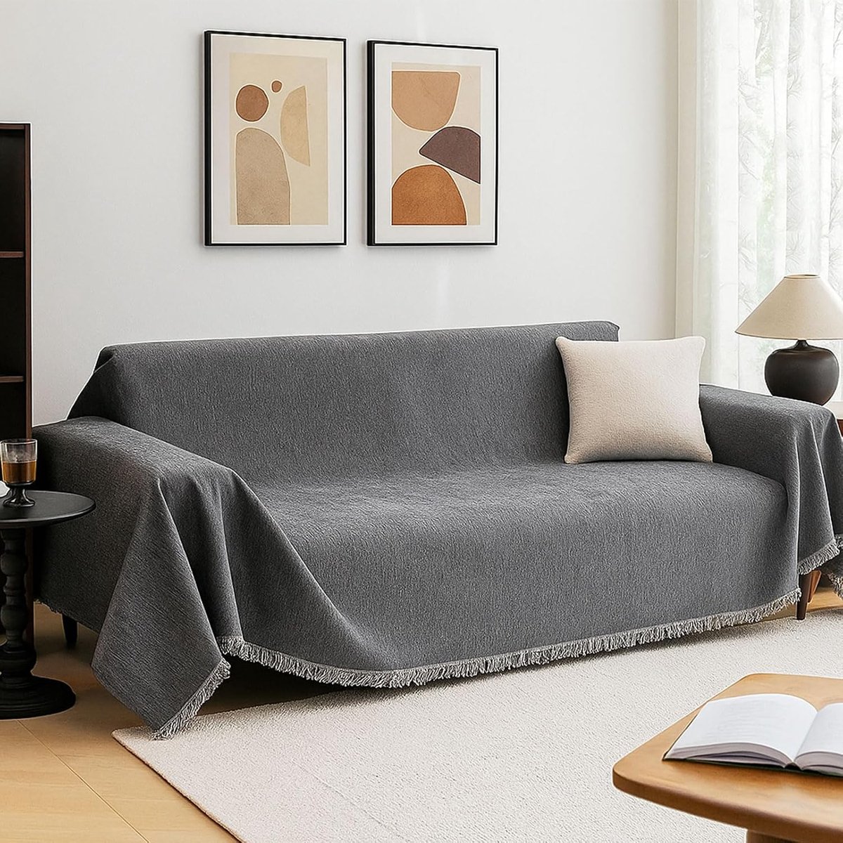 SnelShoppen - 100% Chenille Sofa Cover 180 x 300 cm, Zacht en Ademend Sofa Dekbedovertrek, Veelzijdige Plaid voor Bank, Bed of Decoratie (Donkergrijs)