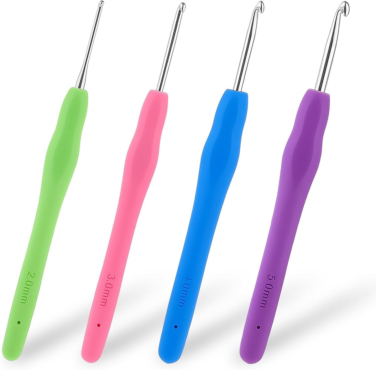 BOHUIZ Set of 4 Crochet Hooks, 4 Sizes, Ergonomic Needles, Metal, Colourful Silicone Handle, 14 cm, Crochet Hook for - ShopVlot