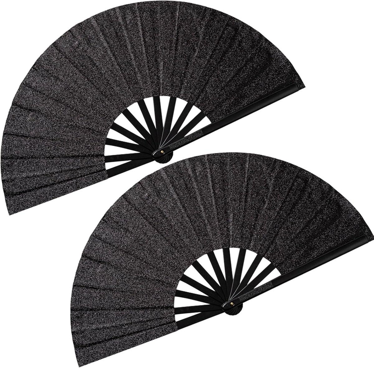 SnelShoppen - 2 Stuks Grote Vouwbare Handfans - Draagbare Zwarte Vouwfans van Bamboe en Anti-Silk Stoffen voor Tai Chi, Dans, Feest, Bruiloft, Geschen