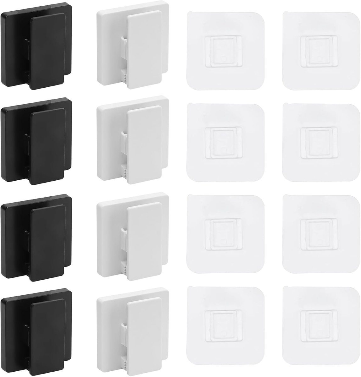 SnelShoppen - Pack van 8 Zelfklevende Wandclips 6 x 6 cm, Grote Maat, Hoge Kwaliteit Zwart en Wit, Voor Kantoor, Thuis, Werkplaats, Hotel