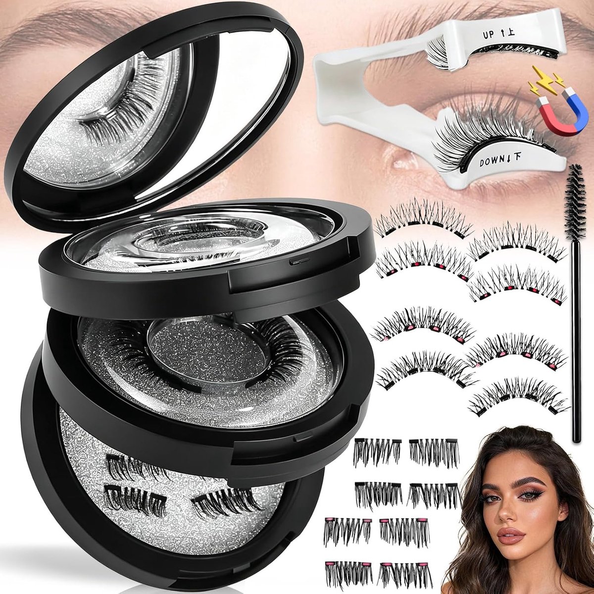 3 Pairs Magnetic Eyelashes Natural Look, 3D M-agnetic W Eyelashes, False W Eyelashes Reusable M-agnetic W Eyelashes - ShopVlot