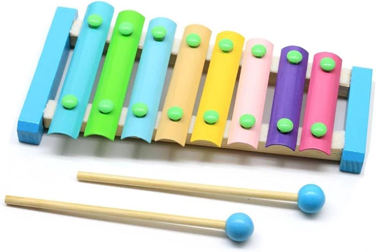 Houten Xylofoon - Percussie Instrument - Muziek Leren Spelen - 8 Kleurrijke Tonen - 23 x 12 cm - Kleurrijk