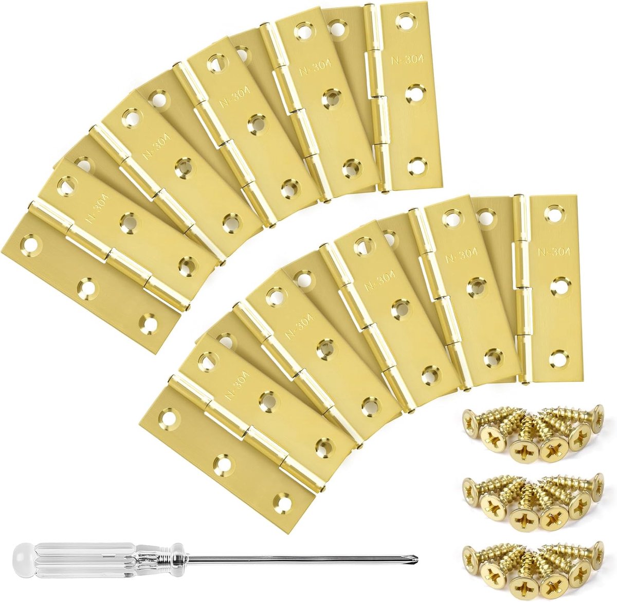 Scharnieren 66mm - RVS met kogellagers - 10 stuks met schroeven en schroevendraaier - Voor deuren en kasten - ShopVlot