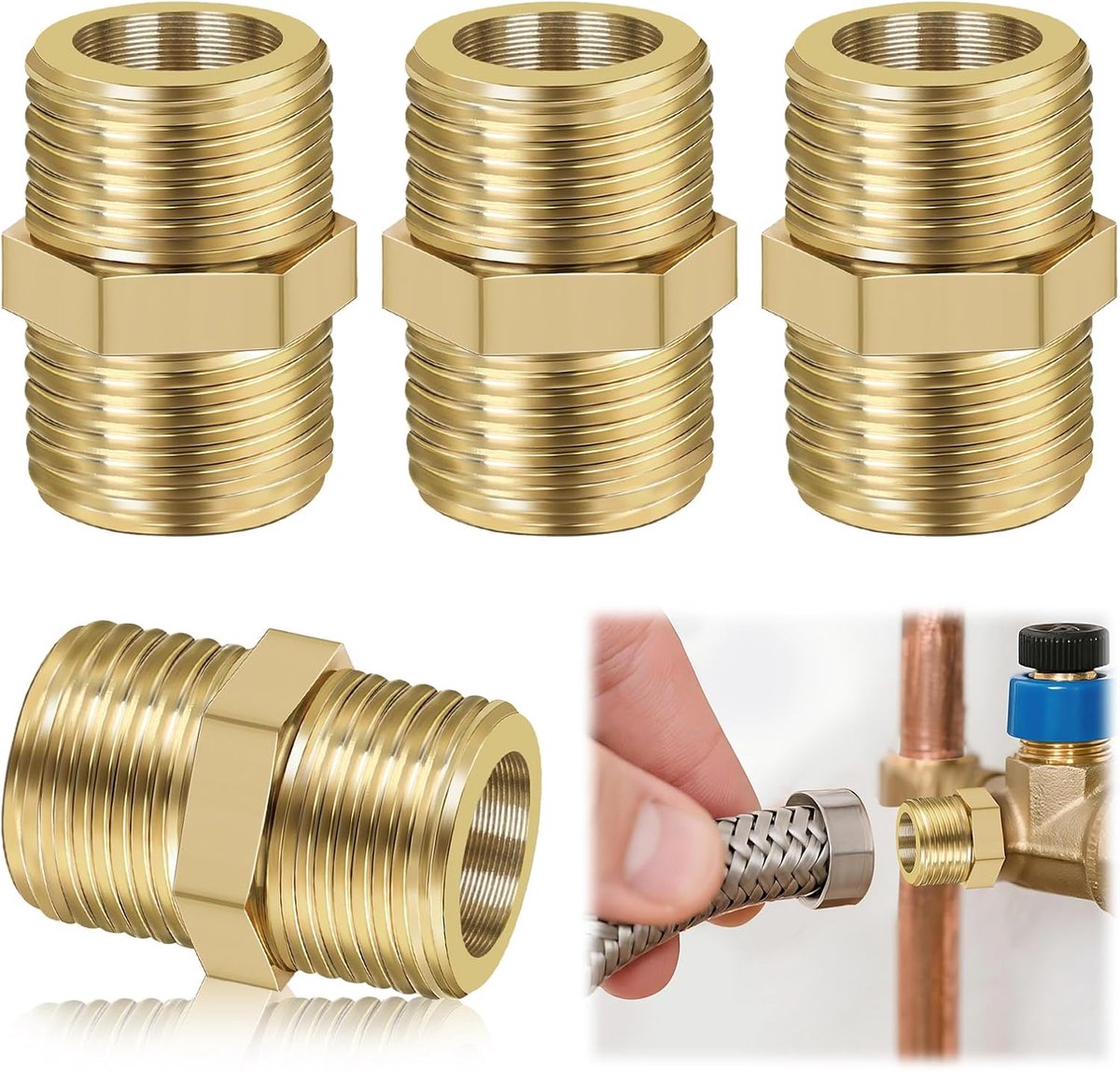 4 Pcs Gas Hose Connectors, 1/2 Inch AG Left Gas Connection Adapter, Double Nipple Coupler, Propane Acetylene, Hose - ShopVlot