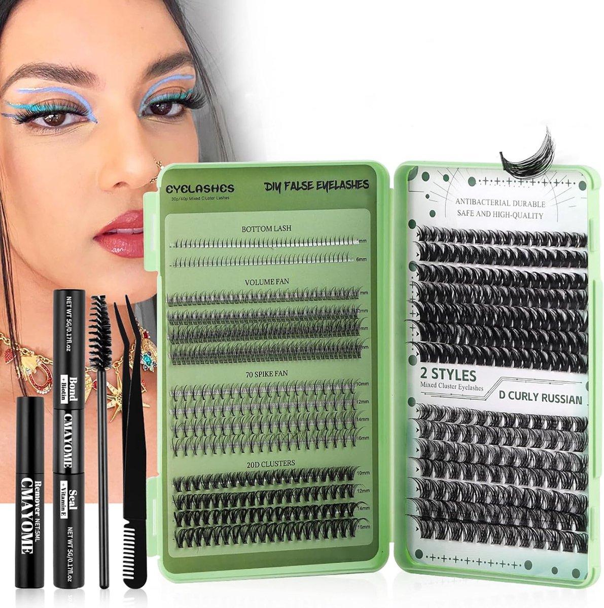 SnelShoppen - 551 Dussel Wimpercluster Set, D Curl Volume Wimperextensions, Mascara Borstel, Hechting en Seal, Wimperapplicators, Pincet voor Persoonl