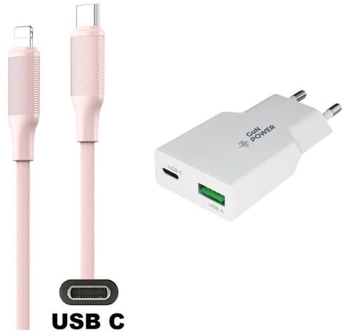 OneOne 25W super snellader met 2 poorten en screenprotector van glas voor iPhone 12 + 1,0m USB C naar Lightning kabel. Universele PD PPS lader. GaN oplader adapter. Glazen screenprotector past op Apple iPhone 12