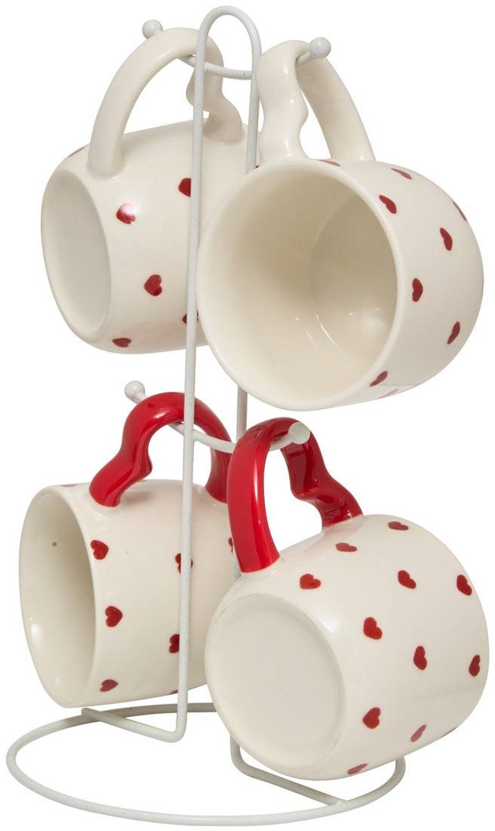 Set van 4 mokken op een rek met hartjesmotief VALENTINE