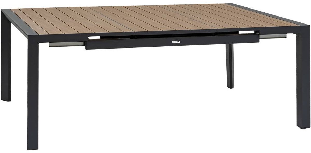 Vierkante uitschuifbare tuintafel voor 10 personen van aluminium met houtlook ÉVASION