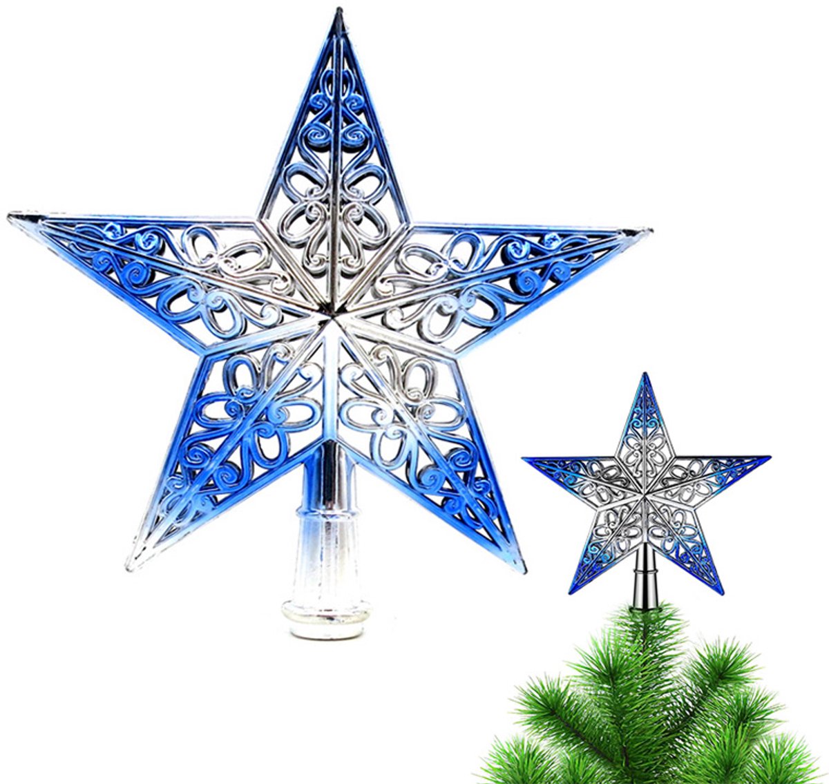 Kerstster, kerstboomversiering - Voor decoratie in boomtoppen, tijdens feestdagen, thuis, op kantoor en in restaurants - kunststof - 20cm