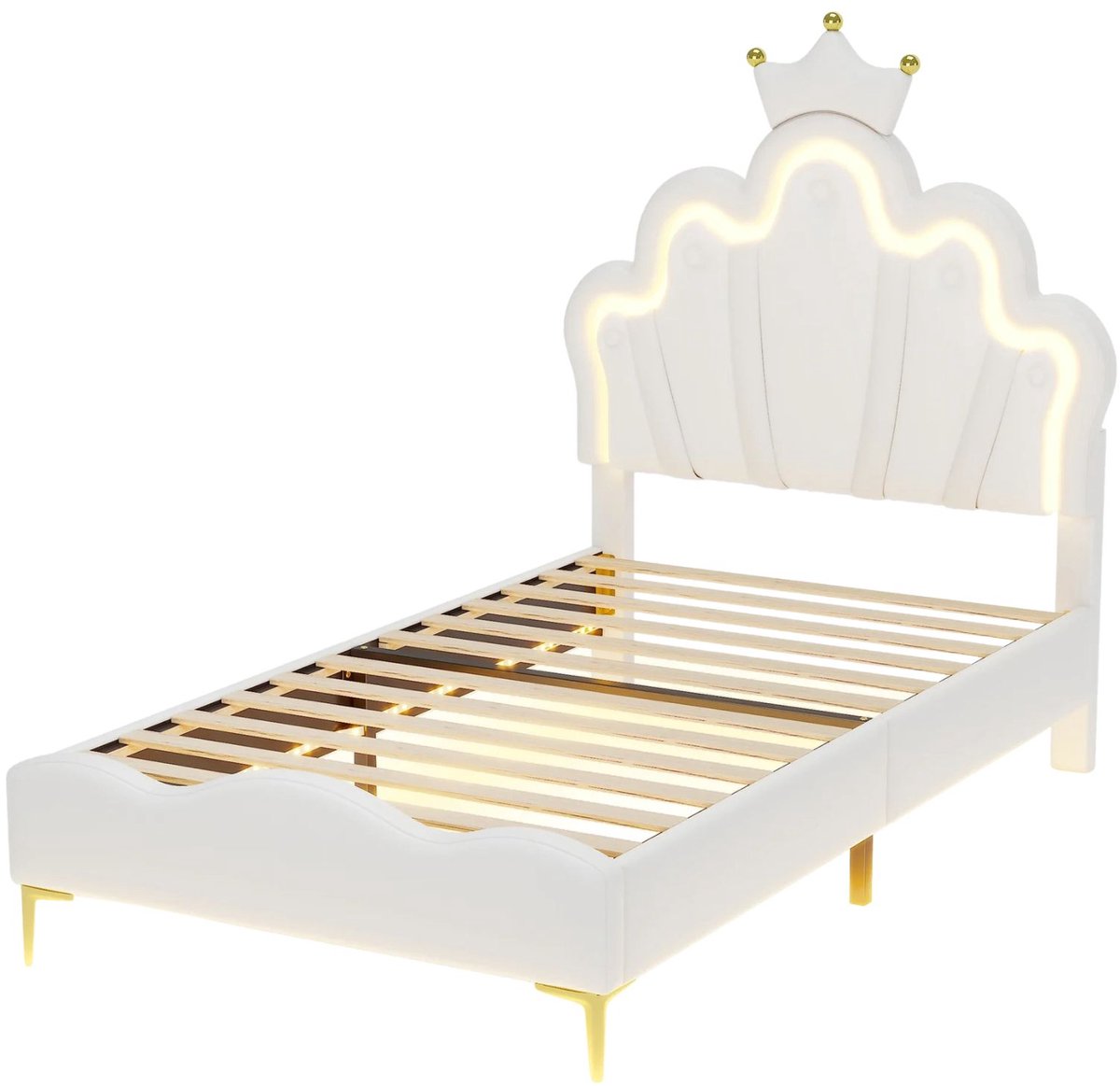 Happiq Prinsessenbed 90 X 200 Cm - met Lattenbodem, Kroonhoofdeinde - voor Kinderkamer wit