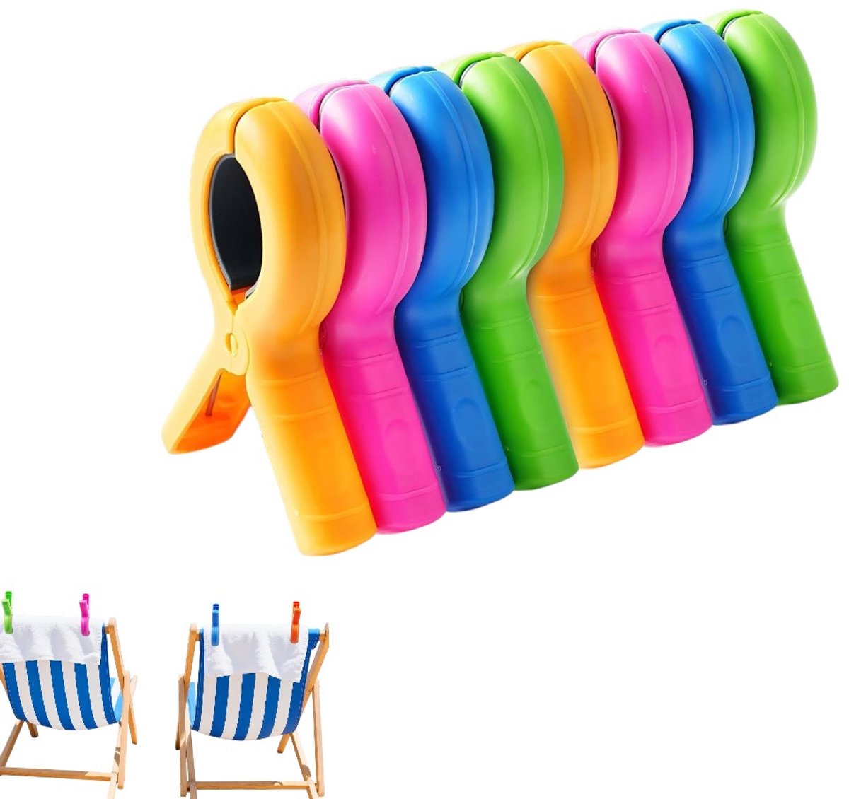 8 stuks - kleurrijke, winddichte strandhanddoekclips - Droogclips - Geschikt voor strandstoelen, ligstoelen, beddengoed, tapijten, kleding, enz. - 7*4.5*9.5 cm