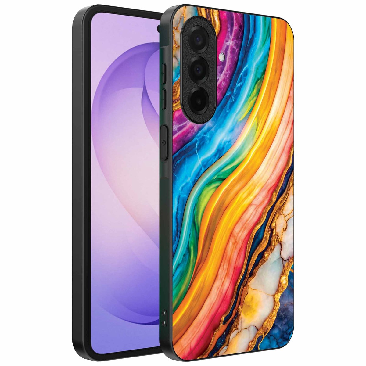 Geschikt voor Samsung Galaxy S26 Telefoonhoesje met Regenboog Goud Marmer Opdruk - TPU Backcover Case Rainbow Gold Marble Design - Smartphonica geschikt voor Samsung Galaxy S26