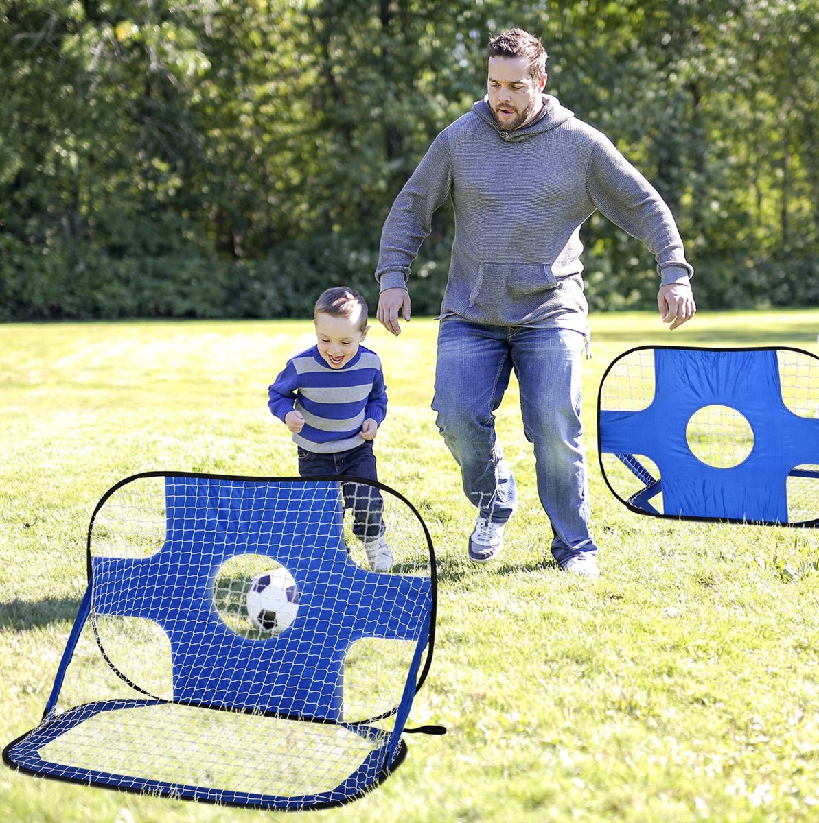 COVREO Voetbaldoel 123x80x80 cm blauw, Oxford stof opvouwbaar 2-delig
