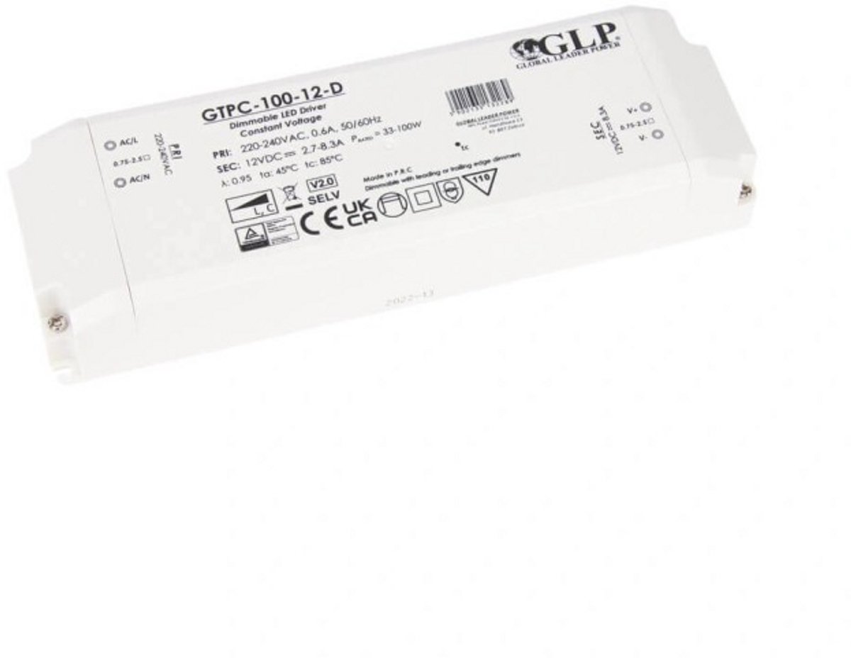 Professionele compacte dimbare led driver 12V - 100W