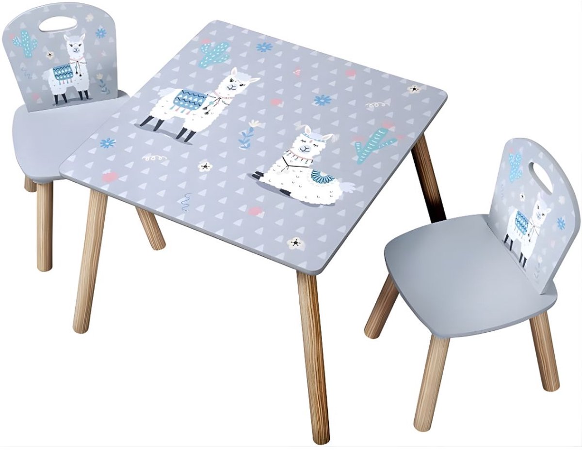 KIRA® Kinderbureau - Kindertafel - Kinder Bureau - Bureau Meisje - Kinderbureau Met Stoel - Grijs - ‎55cm x 55cm x 45cm