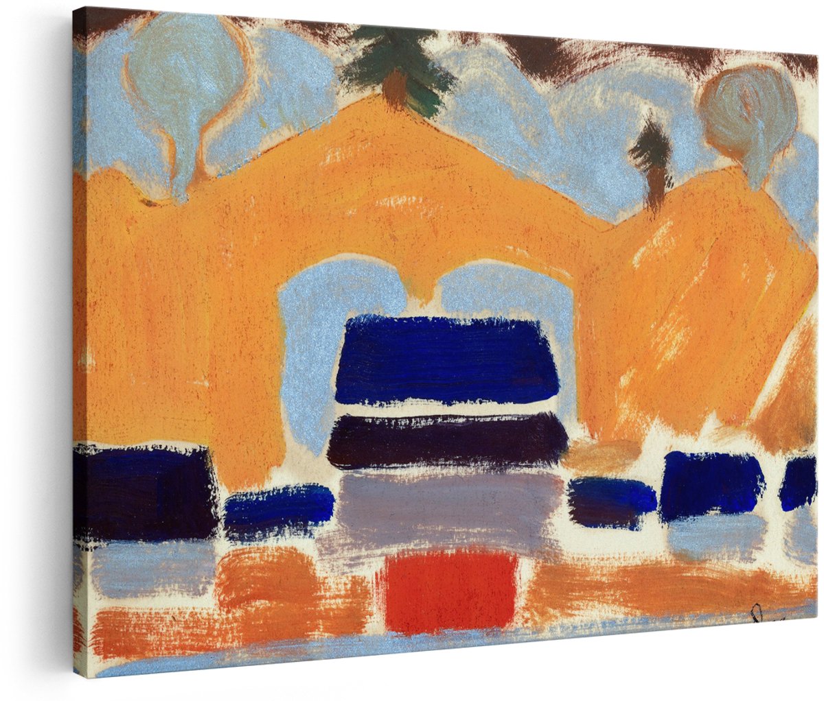 Artaza Canvas Schilderij Abstract Landschap - 180x120 cm - Groot - Wanddecoratie Bergen - Muurdecoratie Modern - Kleurrijk Schilderij Oranje