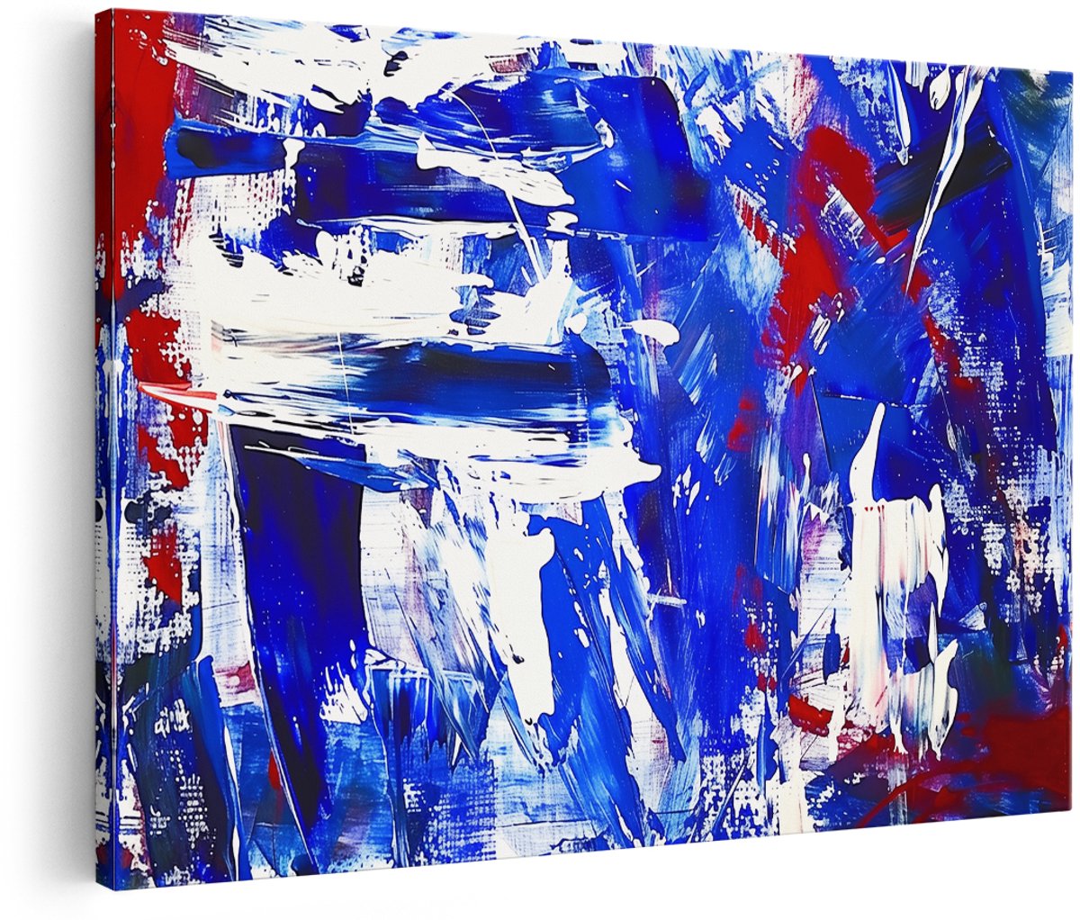 Artaza Canvas Schilderij Abstract Kunstwerk in Rood, Wit en Blauw - 180x120 cm - Groot - Wanddecoratie Woonkamer - Schilderijen - Muurdecoratie