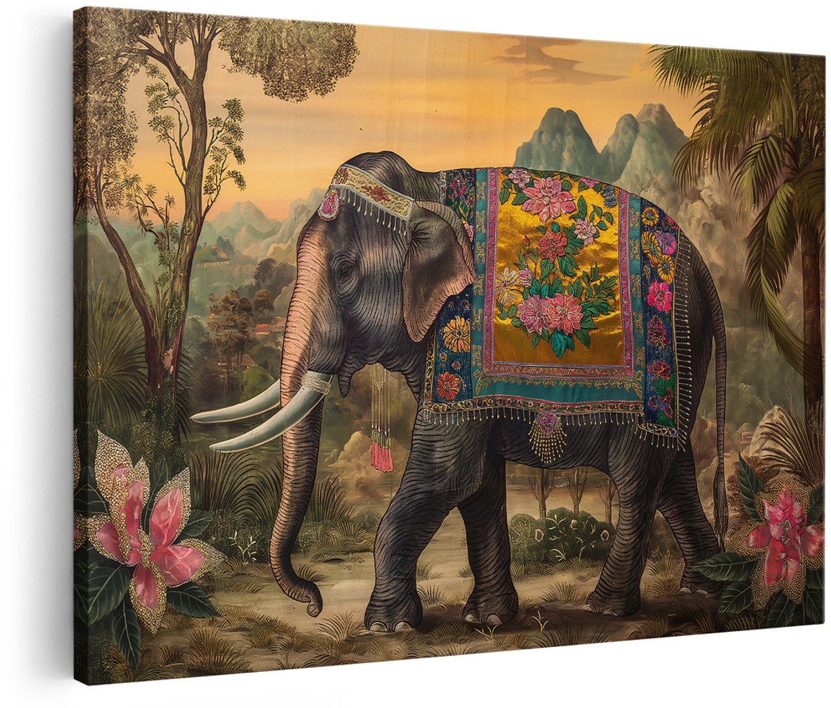 Artaza Canvas Schilderij Olifant - 180x120 cm - Groot - Wanddecoratie Dieren - Muurdecoratie Natuur - Decoratie Bohemian - Schilderijen Op Canvas Landschap