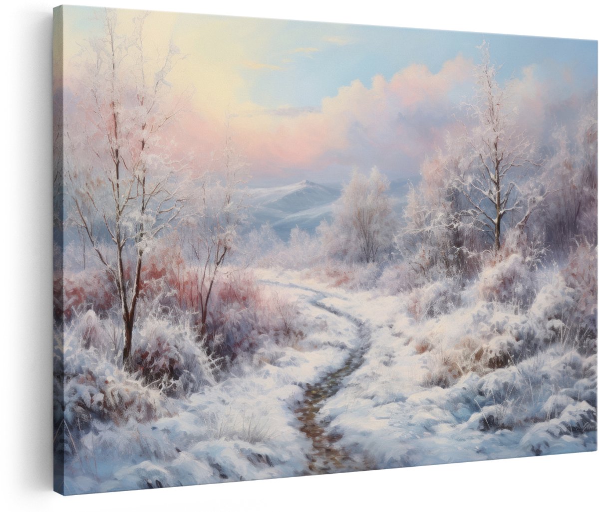 Artaza Canvas Schilderij Winterlandschap - 180x120 cm - Groot - Wanddecoratie Natuur - Muurdecoratie Besneeuwde Bomen - Schilderijen Landschap Woonkamer
