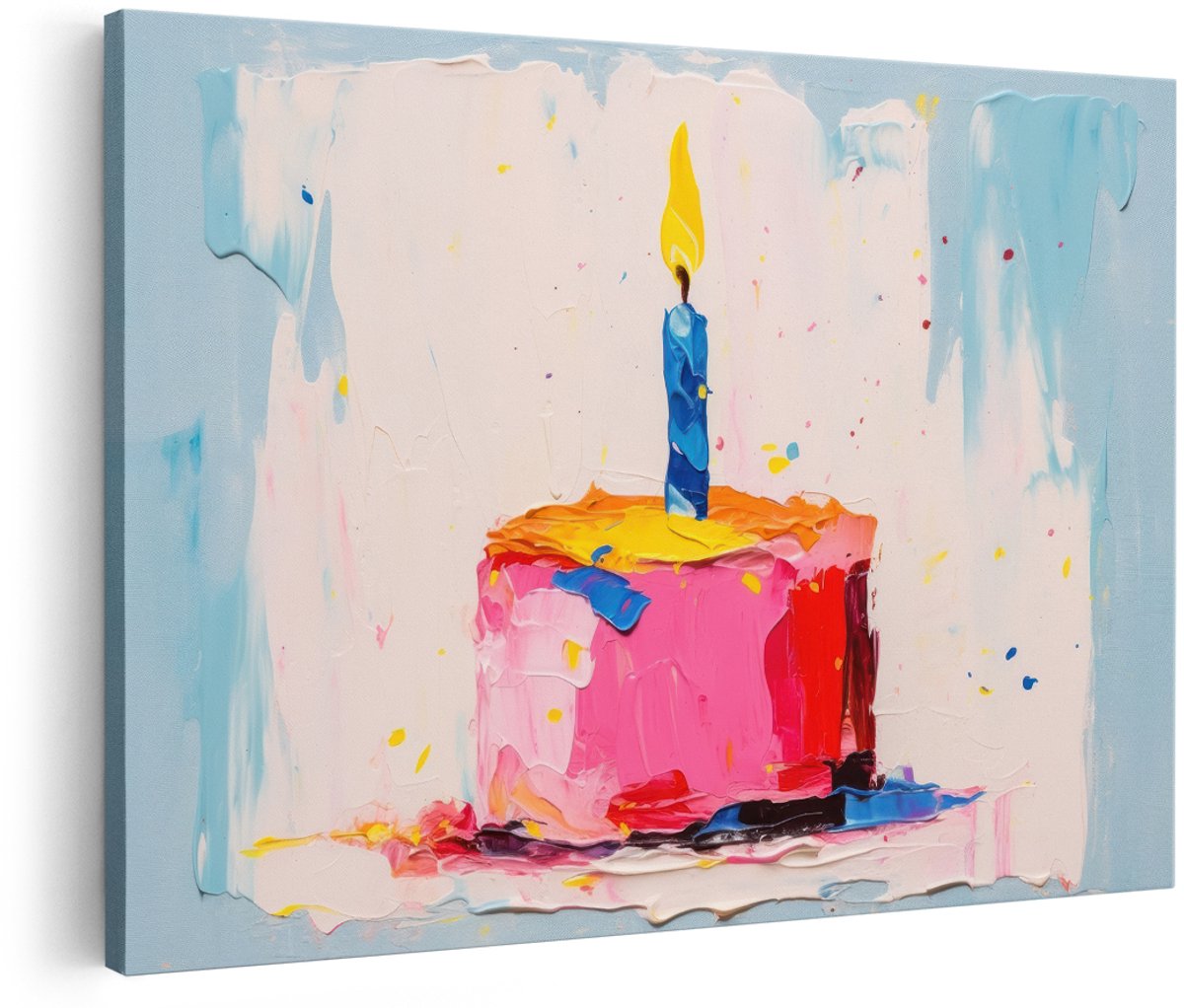 Artaza Canvas Schilderij Verjaardagstaart - 180x120 cm - Groot - Wanddecoratie Abstract - Muurdecoratie Kinderkamer - Decoratie Kleurrijk Schilderij - Roze
