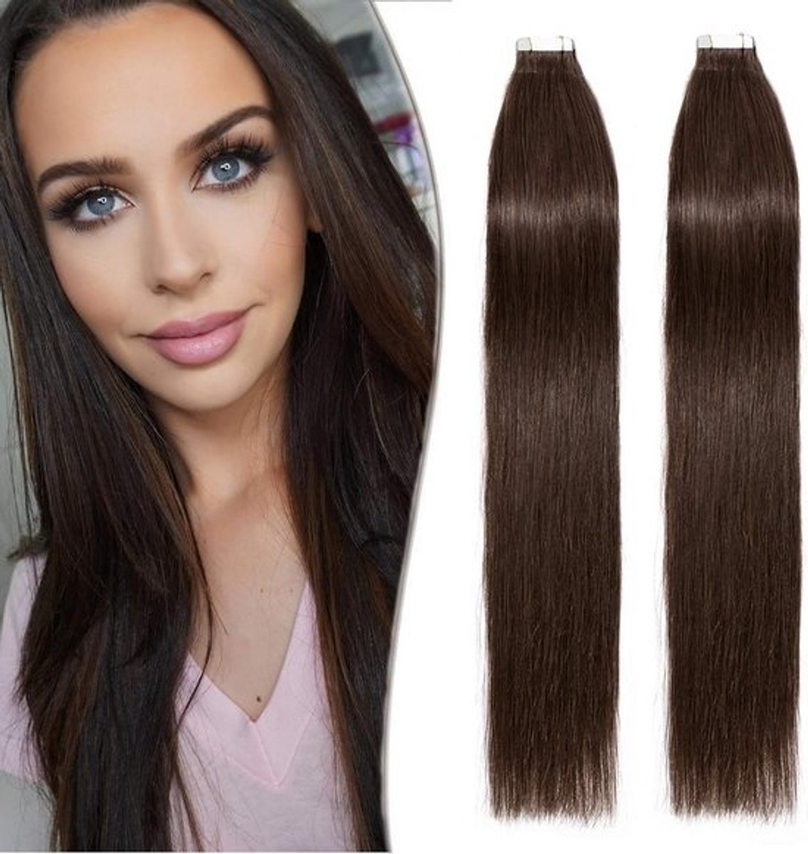Tape in Extensions Echthaar 50 cm - 40 Tressen beige Naad