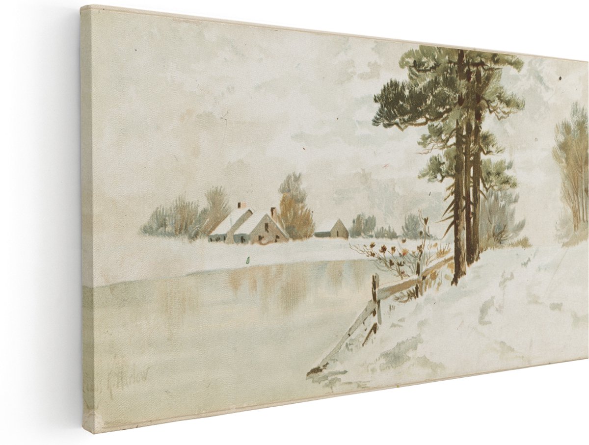 Artaza Canvas Schilderij Landschap Schilderij - 180x90 cm - Groot - Wanddecoratie Winters Tafereel - Muurdecoratie Vintage Natuur - Kamer Accessoires