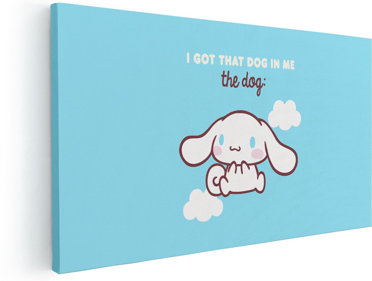 Artaza Canvas Schilderij Hond - 180x90 cm - Groot - Wanddecoratie Kinderkamer Sanrio - Muurdecoratie Cinnamoroll - Schilderij Met Tekst - Blauw