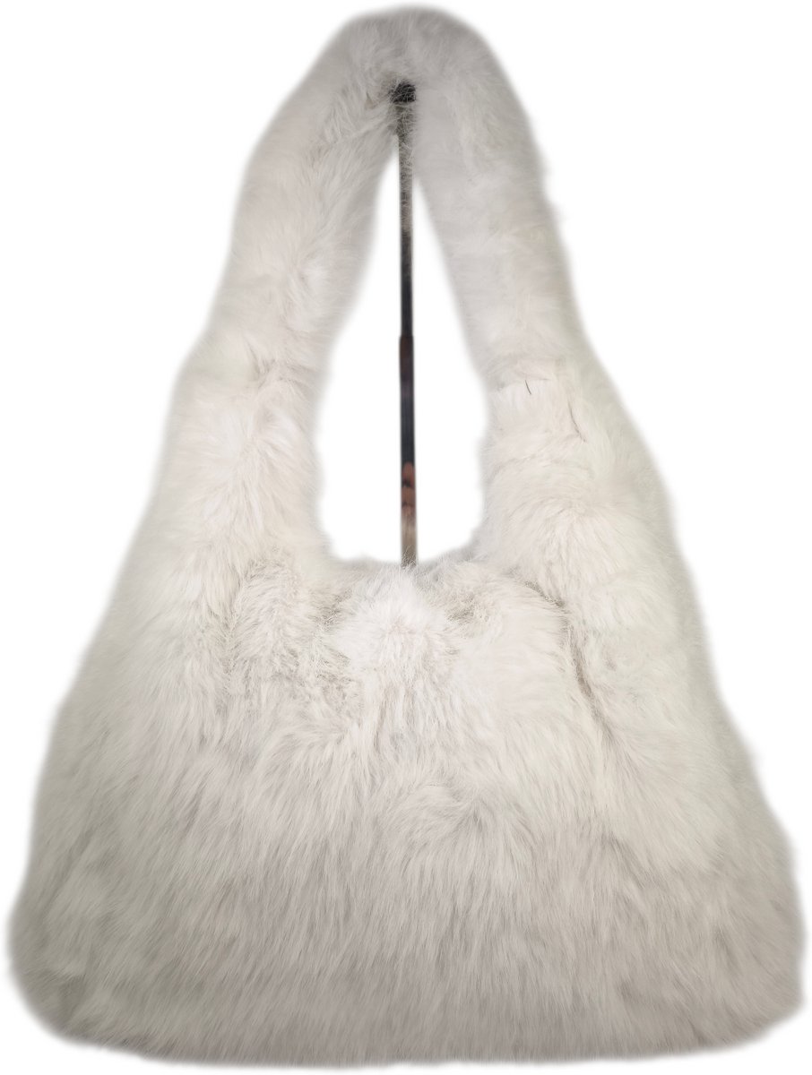 Qischa - schoudertas - hobo tas - fluffy - lange draagriem - beige