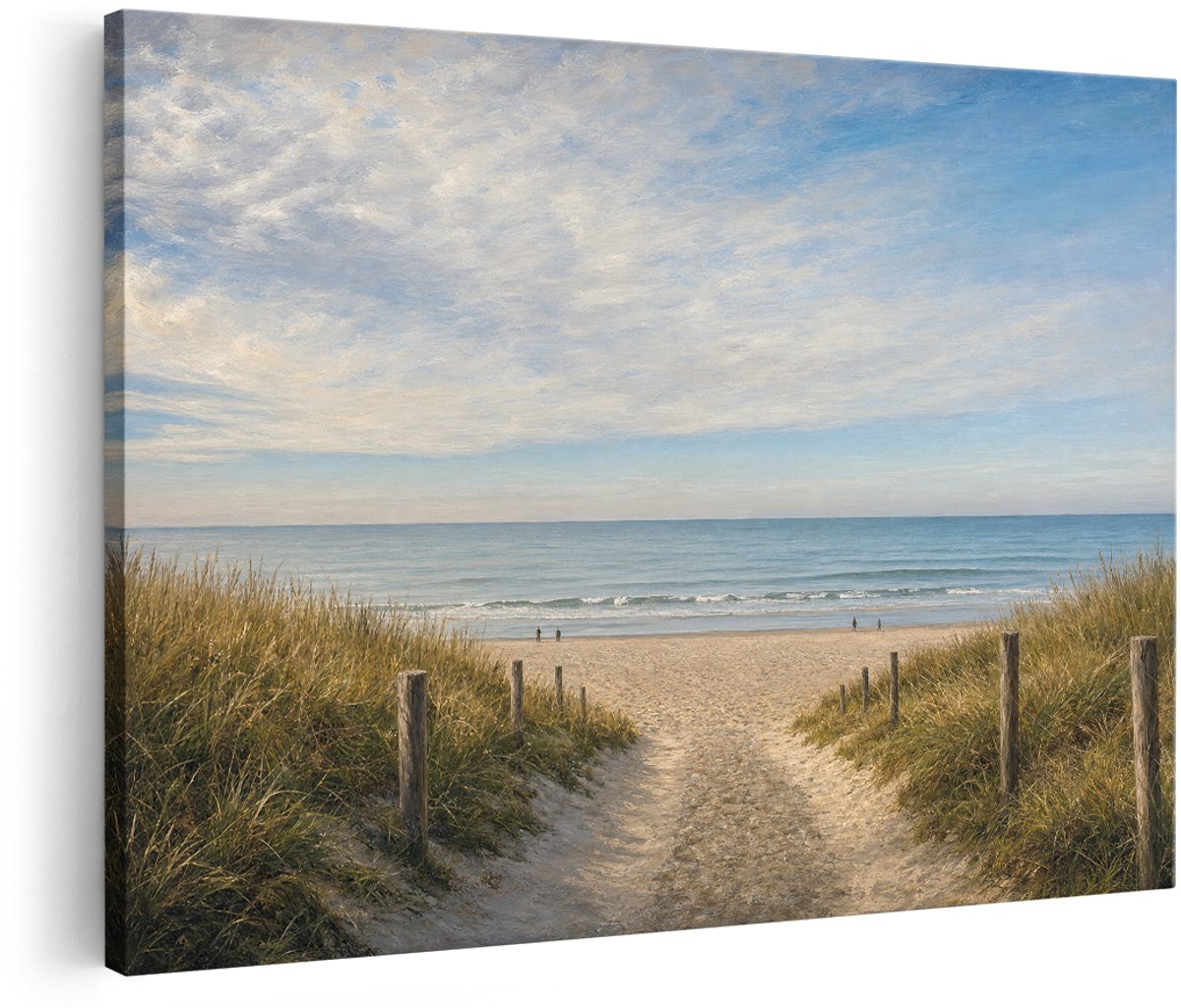 Artaza Canvas Schilderij Strand En Zee - Rustig Duinlandschap - 180x120 cm - Groot - Wanddecoratie Woonkamer - Schilderijen - Muurdecoratie