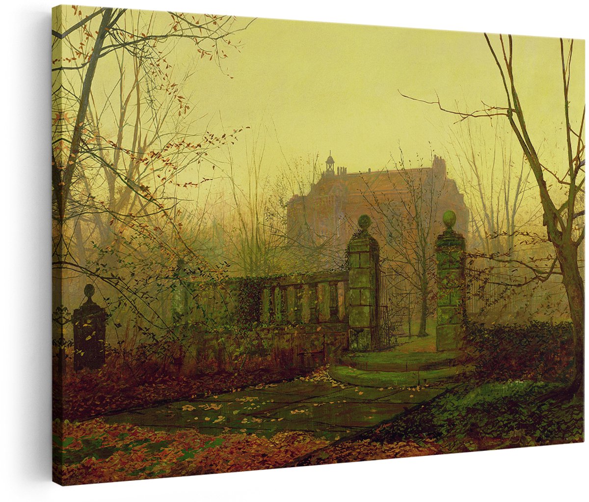 Artaza Canvas Schilderij Herfst Landschap - 180x120 cm - Groot - Wanddecoratie Landhuis - Muurdecoratie Mistige Bomen - Decoratie Woonkamer Natuur